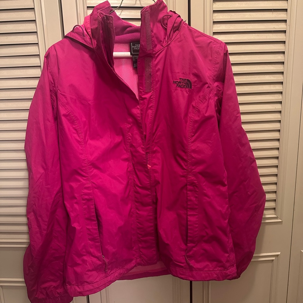 Pink north face rain jacket